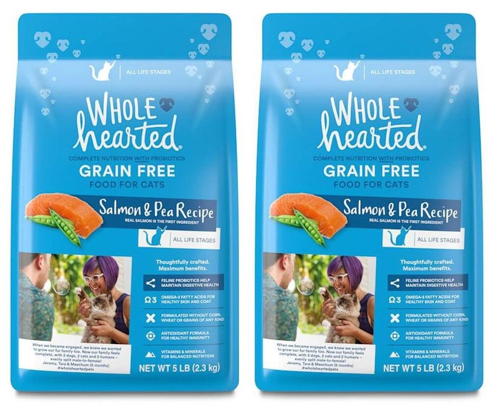 2 of 5 lbs bags Wholehearted Salmon Dry Cat Food